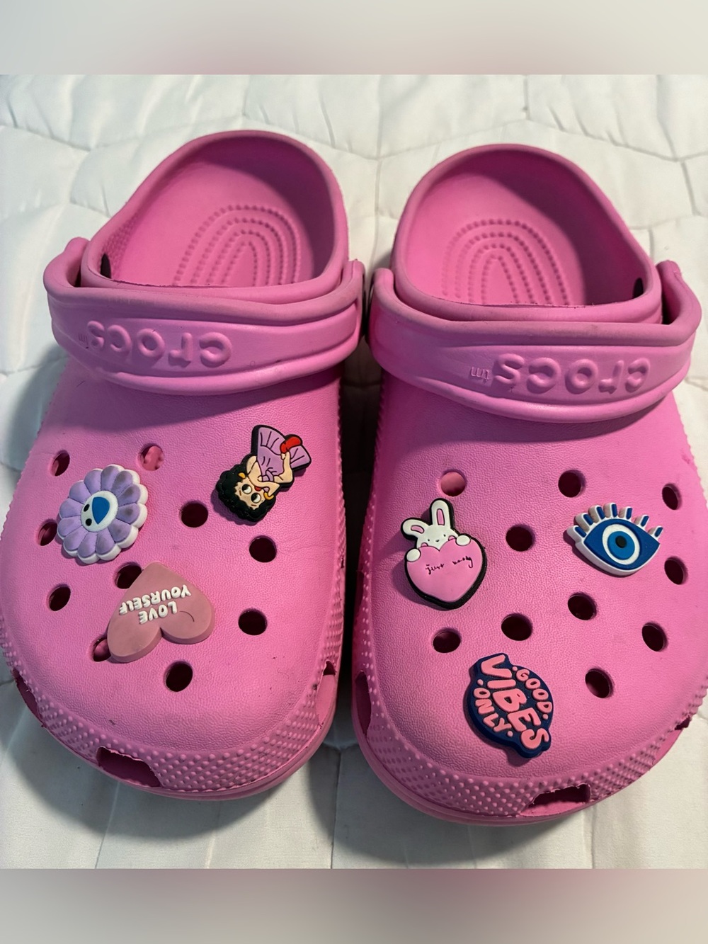 CROCS J5 Pink Clog Sandals with Decorative Charms